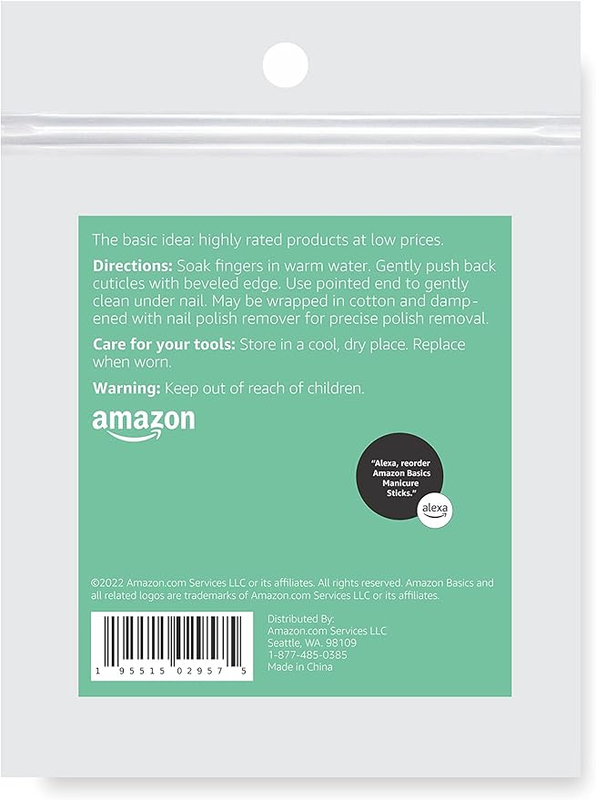 Amazon Basics Double Sided Manicure Sticks for Nail Care, Cuticle Pusher, Pedicure, Medium Length, Orange, 100 Count
