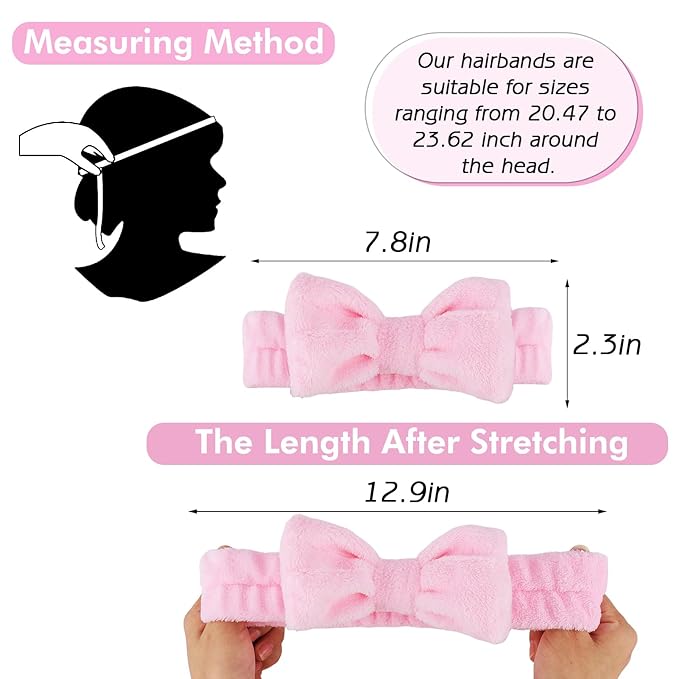 Zkptops 6Pcs Spa Headband for Washing Face Wristbands Set Women Bubble Makeup Sponge Terry Cloth Padded Puffy Skincare Headband Bow Tie Hairband Cute Non Slip Thick Hair Accessory Gifts(Pink)