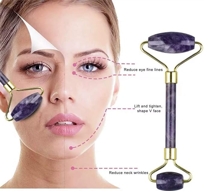 Jade Roller, Face Roller, Facial Beauty Roller Skin Care Tools, Quartz Massager for Face, Eyes, Neck, Body Muscle Relaxing and Relieve Fine Lines and Wrinkles (Purple)