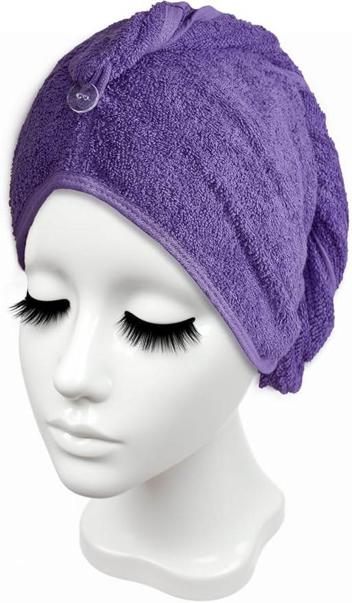 Long Cotton Hair Towel Wrap for Women 28"x11" (Pack of 2) Purple, Hair Towel Cotton