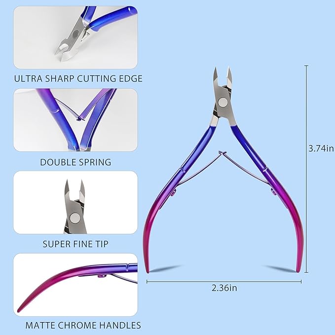 Cuticle Nipper, Precision Nano-Coated Stainless Steel Cuticle Scissor Trimmer Remover for Nail & Toenail, Cutter for Manicure Pedicure, Nail Clippers Tool for Women, Manicurist (Blue, 1 PACK)