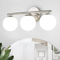 Brushed Nickel Bathroom Light Fixtures 3-Light Globe Vanity Light with Plastic Milk White Globe Shades 11.81 inch Wall Sconce Lighting Over Mirror Vanity Lights for Bathroom Bedroom Hallway