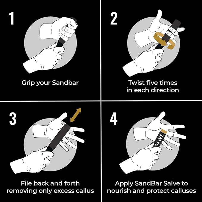 SandBar Callus Remover Tool, File for Hands, Durable Aluminum Tool Callus Shaver, Palm and Heel Dead Skin Removal, Includes Nourishing Salve, Ideal for Athletes, Climbers, and Gym Enthusiasts - Gold