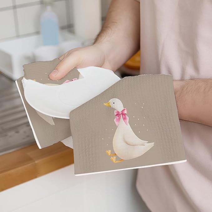 2PCS Cute Goose Gifts Kitchen Towels, Goose Decorative Waffle Weave Dish Tea Hand Towels for Bathroom & Kitchen Deco, Housewarming Farmhouse Gifts for Women Friend