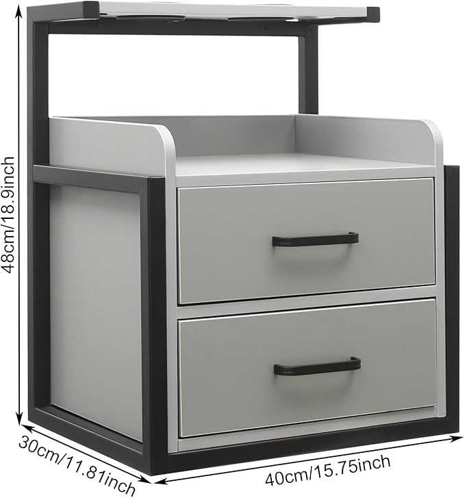 Salon Cabinet, Salon Storage Organizer with 2 Drawers, 110.23Lbs Load Capacity Salon Wall Cabinet, Hanging Styling Station Equipment for Spa, Barber Store, Locker Room, Bathroom (Black＋Grey)