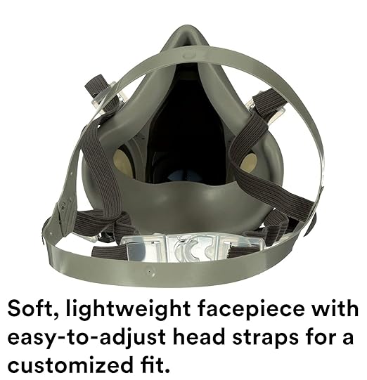 3M Half Facepiece Reusable Respirator 6200, NIOSH, Four-Point Harness, Comfortable Fit, Dual Airline Supplied Air Compatible, Bayonet Connections, Painting, Sanding, Cleaning, Medium