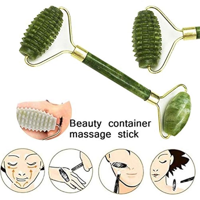 shenghang Emerald Facial Roller Massager Anti-Wrinkle and Relieve Edema Facial ridged Roller Natural Xiuyan Jade rejuvenates the Skin (Green)