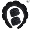 Luckybear Spa Headband for Washing Face, Velvet Makeup, Bubble Skincare With Face Wash Wristbands, Sponge Puffy for Women Skin Care - Black