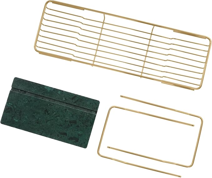 Stainless Steel Bathtub Tray, Expandable Marble Bath Tray for Tub, 44.09 lbs Capacity Bath Caddy for Bathtub Bathroom Accessories for Home Spa (Gold + Green)