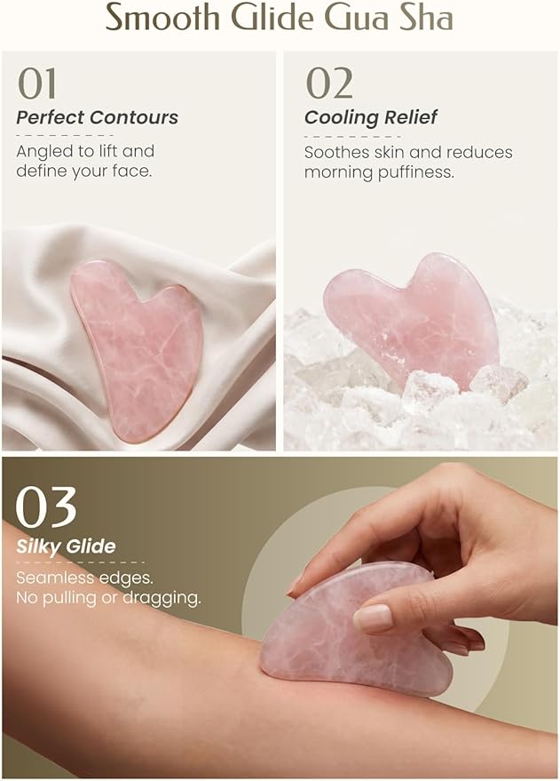 Gua Sha Facial Tool – Pink Stone Guasha Tool for Face & Neck – Face Massager Tool for Lymphatic Drainage, Puffiness Reduction & Jawline Sculpting (Pink)