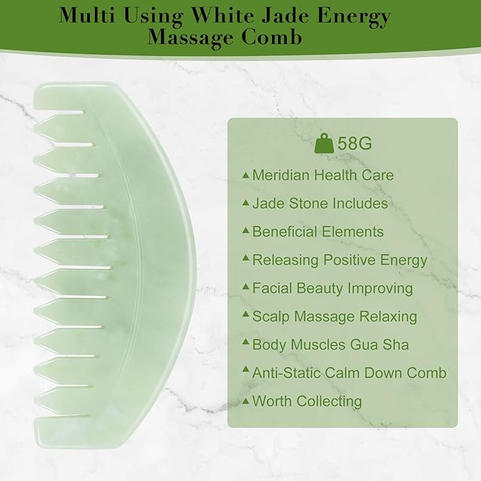 Large Scalp Massage Comb, Scalp Massager for Hair Growth, Head Scratcher for Itchy Scalp, Natural Gua Sha Jade Stone, Acupressure Meridian Brush