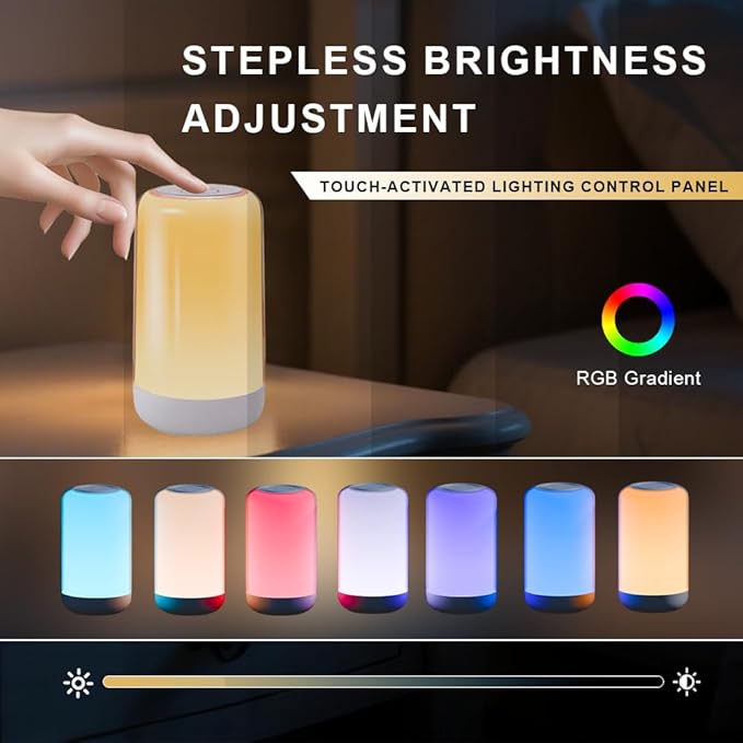 Touch Night Light Rechargeable LED Mood Lamp 7 RGB Color Ambience Lighting for Bedroom Bathroom Nursery Home, Dimmable & Portable Table Lamp for Adults/Kids