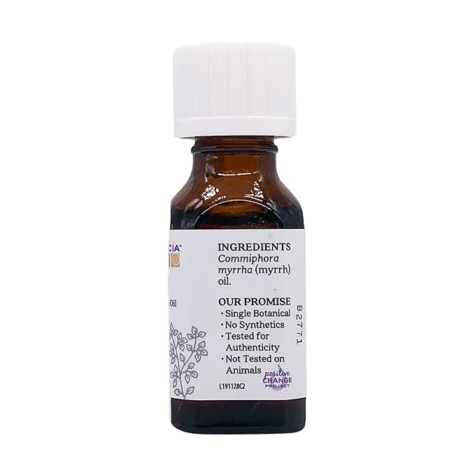 Aura Cacia 100% Pure Myrrh Essential Oil, 0.5 fl. oz, Balsamic, Warm Spicy Aroma, Centering & Meditative Restoring Myrrh Oil