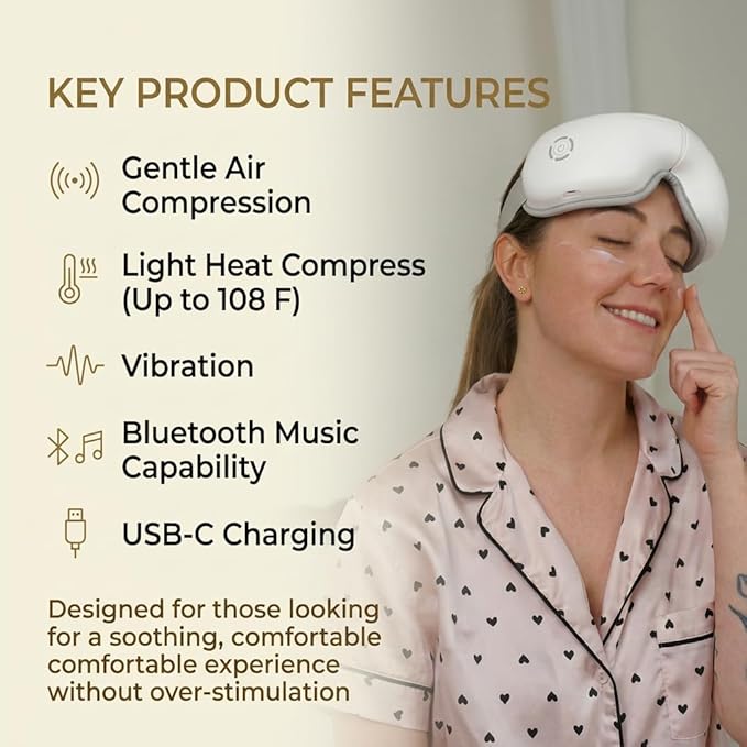 STRIDEFLOW Gentle Eye Massager for Dry Eye & Migraine Relief, LIGHT Air Compression & SOFT Warmth, FSA Eligible/HSA Eligible, Foldable Rechargeable Eye Mask, One-Button Easy Operation, Mothers Day