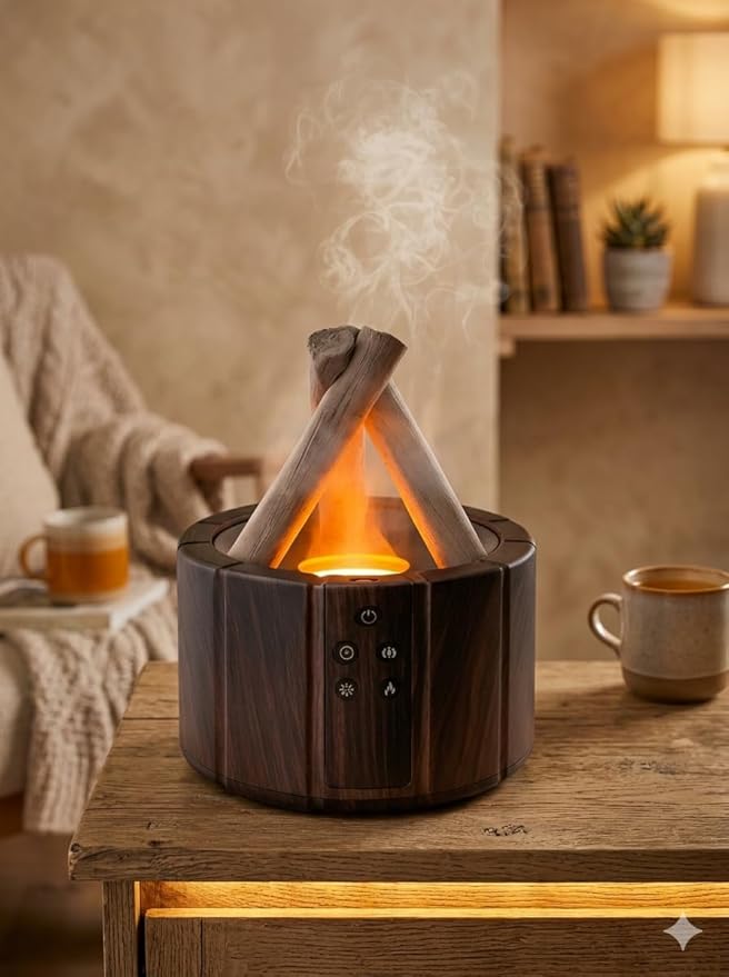 Campfire Flame Diffuser for Essential Oils, 250ml Ultrasonic Cool Mist Aromatherapy Humidifier with Remote Control, 7-Color LED Lights, Timer & Auto-Off for Home, Office & Bedroom