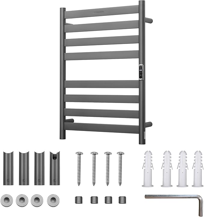 Heated Wall Mounted Electric Towel Warmer Rack,Timer & Temperature Control, 8 Bar Stainless Steel Towel Heater for Bathroom (Gunmetal Grey, 8 Bars)
