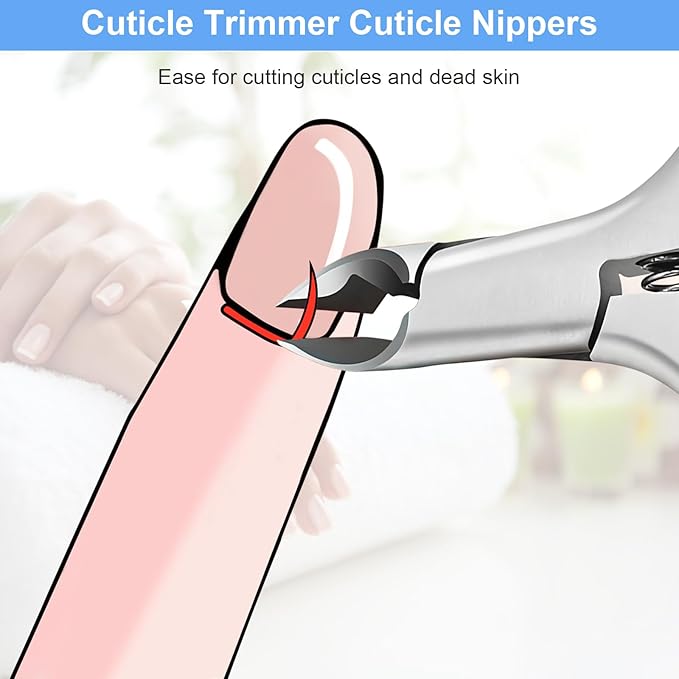 CGBE Cuticle Trimmer, Professional Cuticle Nippers Remover Tools, Non-slip Silicone Handle Cuticle Cutter Remover, Pedicure Manicure Tools for Fingernails and Toenails (White)