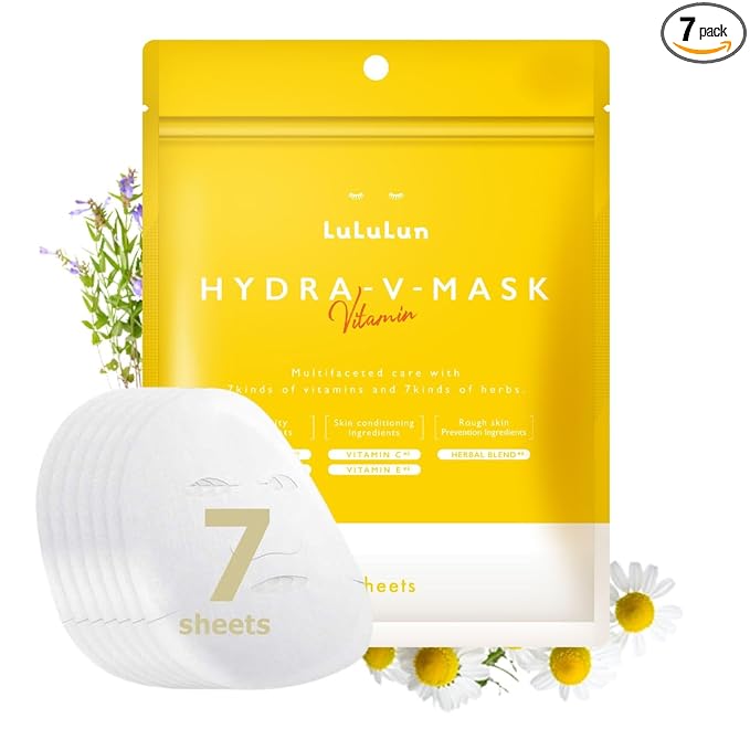 Lululun 7 Sheet Vitamin C Face Masks Skincare for Women & Men, Daily Face Mask Sheet for Pore Firming & Dull Skin, Facial Mask Sheet with 7 Herbs, Japanese Sheet Masks with 7+1 Vitamin Complex HYDRA V