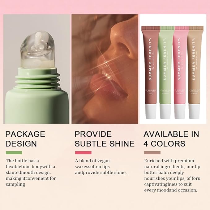 4 PCS Summer Lip Balm Tinted Lip Butter Balm - Conditioning Lip Mask,Ultra-Hydrating,Instant Moisture, Shine,Hydration - Sheer-Tinted,Soothing Lip Care - 0.5 Fl Oz (Pack of 4)