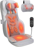 Shiatsu Neck and Back Massage Cushion with Heat - 4D Kneading and Vibration for Muscle Relief, Dual-Neck Design, Adjustable Intensity and Height for Office Chair and Home Use, Grey