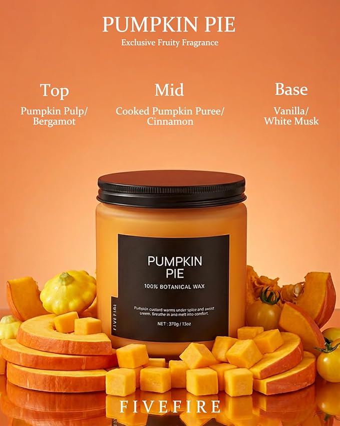 Pumpkin Pie Home Scented Candles, 13oz Organic Soy Wax, 76-Hour Clean Burning, Natural Candles Non Toxic, Warm & Spicy Fall Harvest Scent for Relaxation, Aromatherapy Housewarming Candle for Men Women