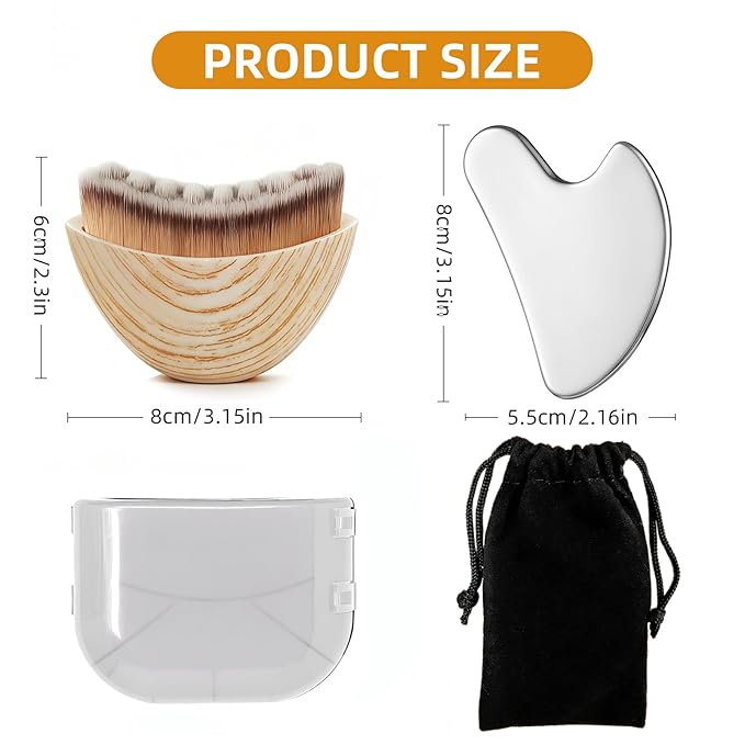 Stainless Steel Gua Sha & Lymphatic Contour Face Brush, Facial Brush for Jawline Shaper, Dry Brush For Face, Puffiness Reduction, Guasha tool for face