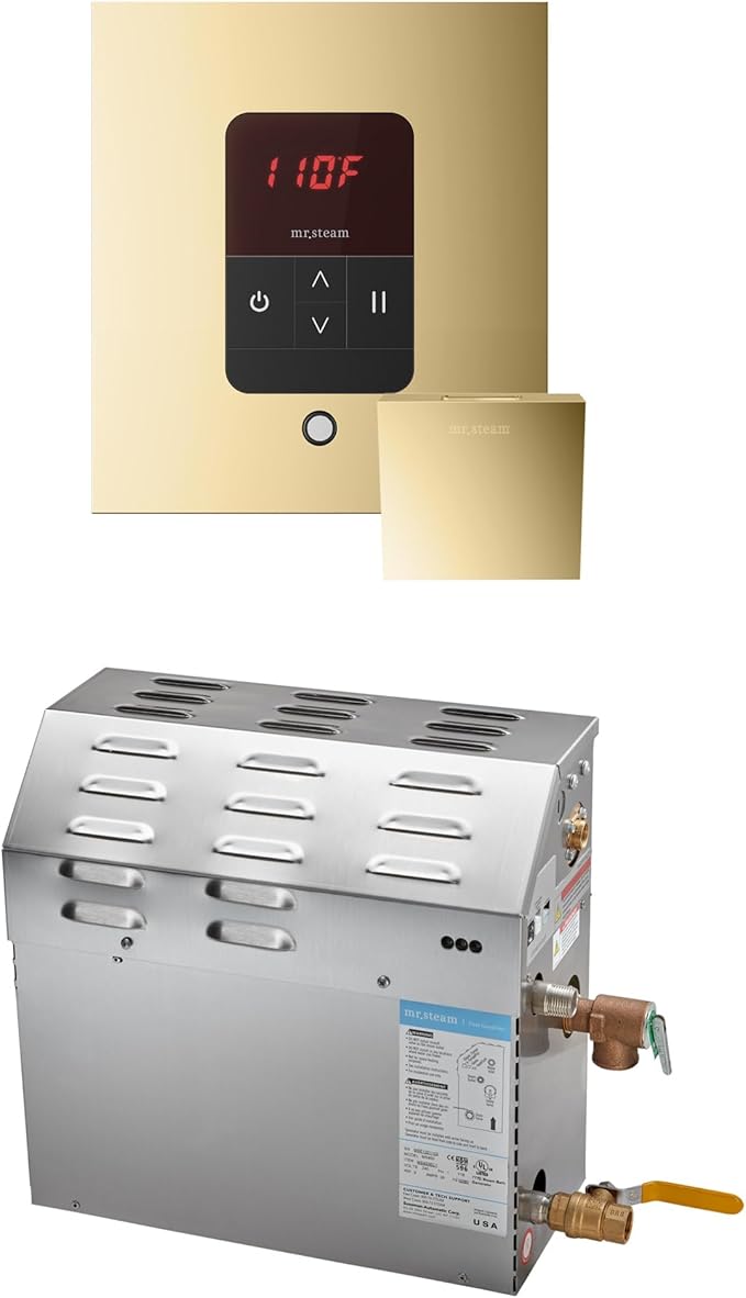 Mr Steam MS 6kW (6000W) Steam Shower Generator Package w/square iTempo Control in Polished Brass