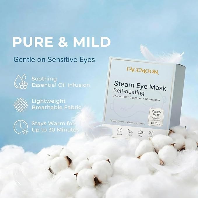 16 Packs Self Heating Steam Eye Masks: Disposable Moist Warm Compress for Dry Eyes,Tired Eyes and Stye Relief, Unscented Eye Mask for Sleep, Travel and Relaxation, No Microwave Needed