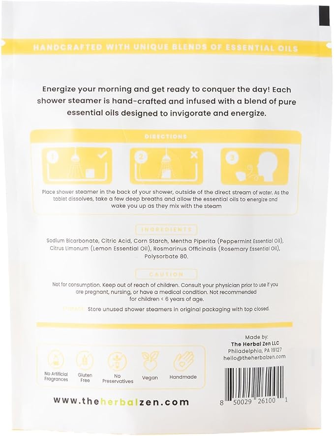 Morning Energy Shower Steamers Aromatherapy 10 Pack - Energizing Peppermint and Lemon Essential Oils for Morning Energy - USA Made Natural Shower Bombs Aromatherapy Gift - Dye-Free
