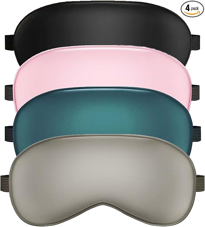 Sleep Mask, Silk Sleep Mask with Adjustable Strap, Super Soft Satin Blackout Sleeping Eye Mask for Men&Women, Comfortable Blindfold Eyeshade for Night Sleep 4 Pack (Black Pink Green Grey)