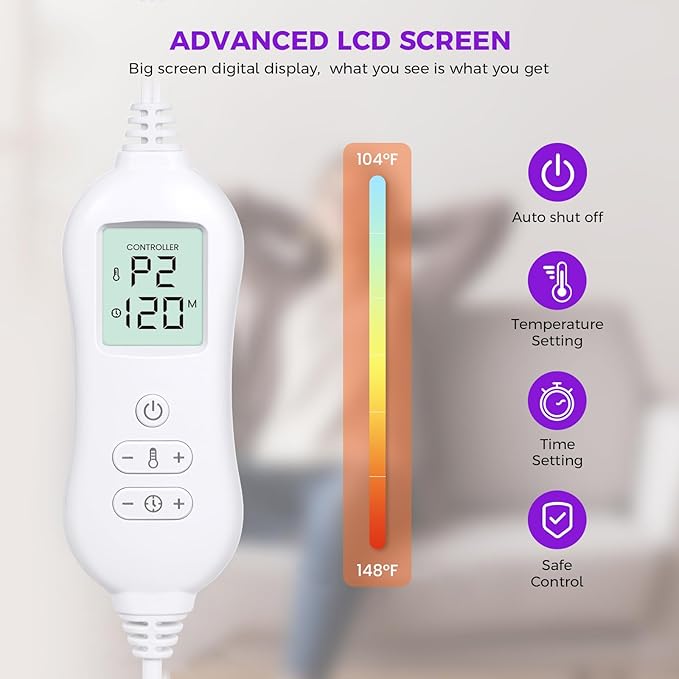 NOWWISH Heating Pad for Back Pain Relief & Period Cramps, 33x17 Inches Large Electric Heating Pad with 10 Heat Settings, Timer & Auto Shut-Off, Machine Washable, Mothers Day Gifts for Mom, Purple
