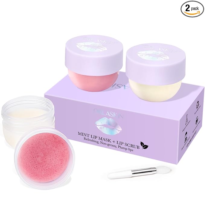 Lip Mask & Lip Scrubber Exfoliator Lip Sleeping Mask Overnight for Dark Lips to Lighten Moisturizer Lip Butter Balm for Dry Chapped Cracked Peel Lips Skin Care（Mint Flavor）