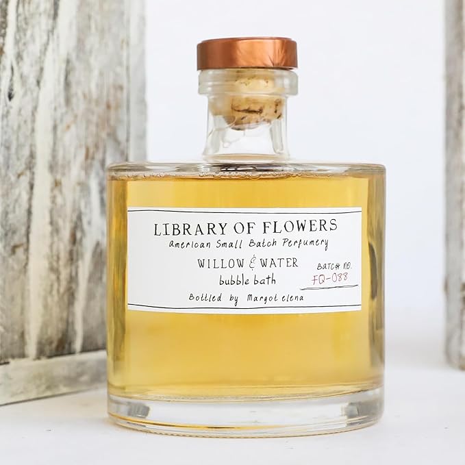 Library of Flowers Willow & Water Bubble Bath, Cut Greens, Flowering Lotus & Watercress Storied Fragrance, 17 fl. oz. Luxury Hydrating Bubbling Soap, Richly Scented Bath and Body Product