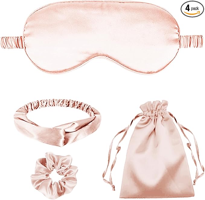 4Pcs Silk Sleep Masks Satin Eye Mask Silky Eyes Cover Blindfold Eyeshade Headband Scrunchies Pouch Bags Bridesmaid Gifts