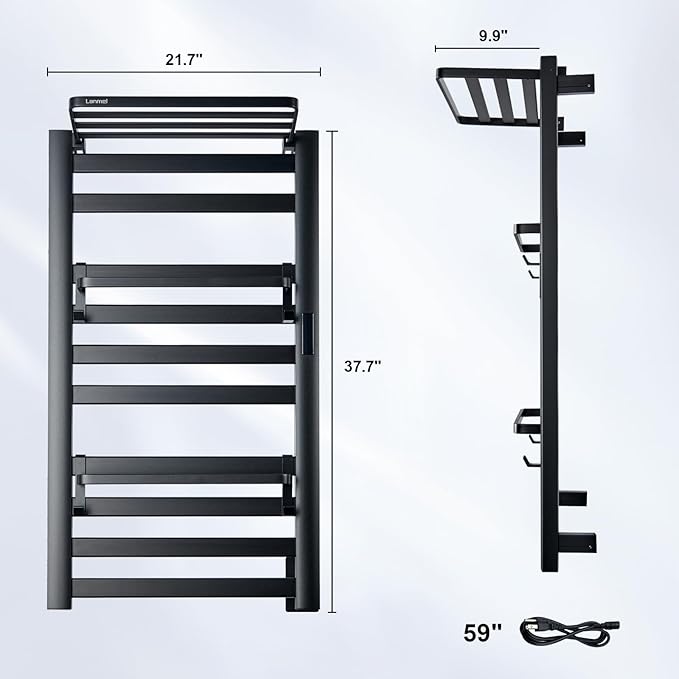 LANMEL 2 in 1 Towel Warmer Rack & Towel Rack Wall,10 Bars Electric Wall Mounted Heated Towel Racks for Bathroom, 24H Time Setting and Temperature Control Heated Drying Rack