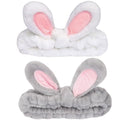 musejoy 2 Pcs Headband Bunny Ears Headband Cute Spa Headbands for Washing Face Skincare Makeup Headbands for Women Girls Trendy Stuff Present Soft Coral Fleece Hair Accessories(Grey+White)