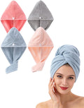 Lumimi Bath Pre Dry Hair Towel 4-Piece Set Quick Dry Extra Absorbent Lightweight Turban with Button Hair Drying Wrap Bathroom Girl Friend Family Mom Gift