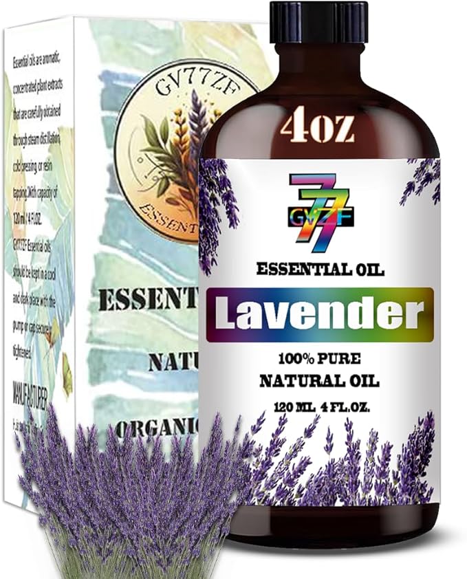 Lavender Essential Oil - GV77ZF Lavender Oils for Diffusers, Humidifiers, DIY Candles, Soap, Cleaning, Home, Office, Yoga, Massage, Gifts - 4 fl oz (120 ml)