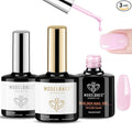 modelones Builder Nail Gel with Gel Base Top Coat, 3Pcs Baby Pink Builder Nail Kit for Apex Building Extension Thickening Strengthener High Gloss Shiny, U/V LED Lamp Cured for Home DIY Salon Girls