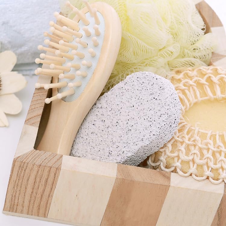 5Pcs Bath Shower Set in Heart Wooden Trinket Box Hair Brush for Women,Birthday Gifts,Bath & Shower Spa Basket Gift Set for Women for Body Back Legs and Foot,Gift for Mom - Image 6