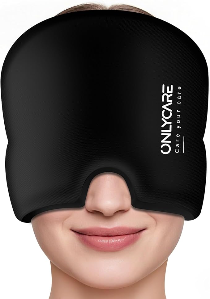 ONLYCARE Migraine Relief Cap, Soothing Migraine Mask, Upgraded Odorless Gel Ice Head Wrap, Hot and Cold Therapy, Headache Ice Pack for Tension, Stress, Hangover (Black)