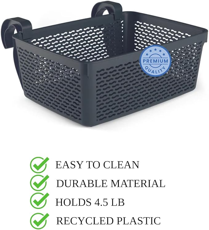 2 Packs XL Poolside Storage Basket – All in One Swimming Pool Organizer – Made in Europe – Ideal for Above Ground Pools & Patio Accessories (Black)