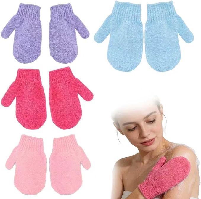 8Pcs Exfoliating Gloves -Shower Gloves - Bath and Body Exfoliator Mitts - Scrubs Away Ingrown Hair and Dead Skin - Exfoliating Gloves for Shower, Spa and Massage
