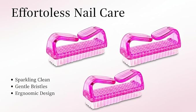3Pcs Different Kinds of Fingernail brush with Plastic Handle Nail brush for cleaning Fingernails - Easy to use Nail Scrub brush - Nail Cleaner Nail brushes for Hands Feet(pink)