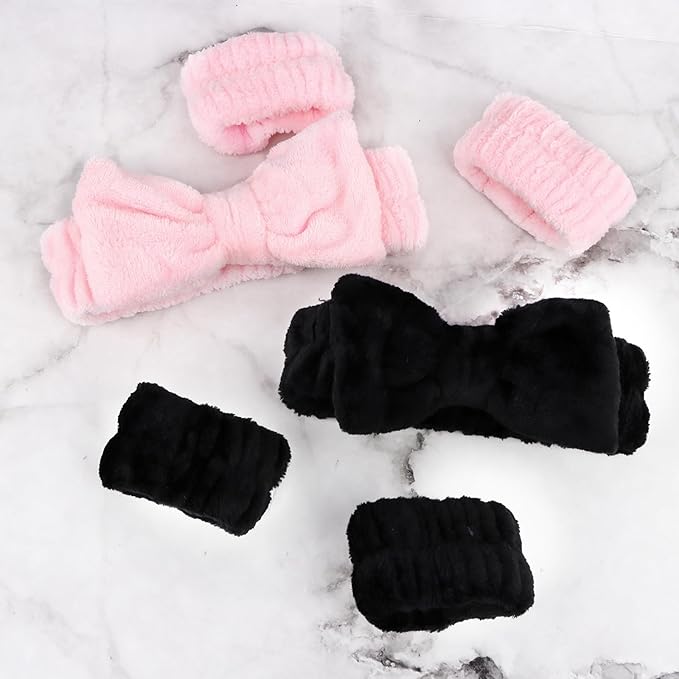 WHAVEL 6PCS Spa Headband and Wristbands Set, Face Wash Headband Wrist Bands for Washing Face Skincare Makeup Hair Band Skin Care Accessories Tools