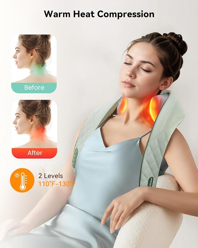 Snailax Cordless Neck Massager with Heat, Shiatsu Neck Shoulder Massager for Pain Relief Deep Tissue, 4D Kneading Shiatsu Back Massage Pillow, Gifts for Women, Men