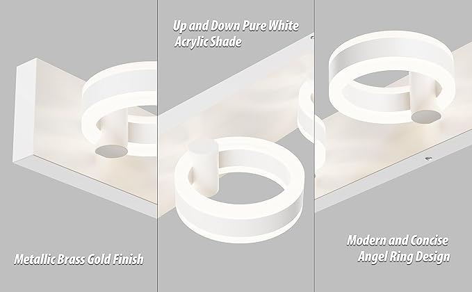LED Bathroom Light Fixtures,15inch White Vanity Lights, Modern 2 Light Acrylic Wall Sconces, 350° Rotatable Wall Lighting Fixture Over Mirror