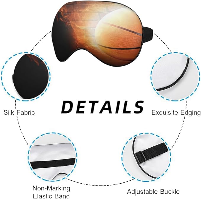 Fire Basketball Sleep Eye Mask Wall Funny Basketball Sports Silk Eye Mask Sleeping Soft Eye Shade Cover for Men Women Boy Girl Airplane Travel with Elastic Strap