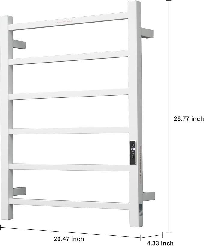 Heated Towel Racks for Bathroom, Wall Mounted Electric Towel Warmer Racks with Timer & Temperature Control, Stainless Steel Towel Heater for Bathroom (Square-White 6 Bars)