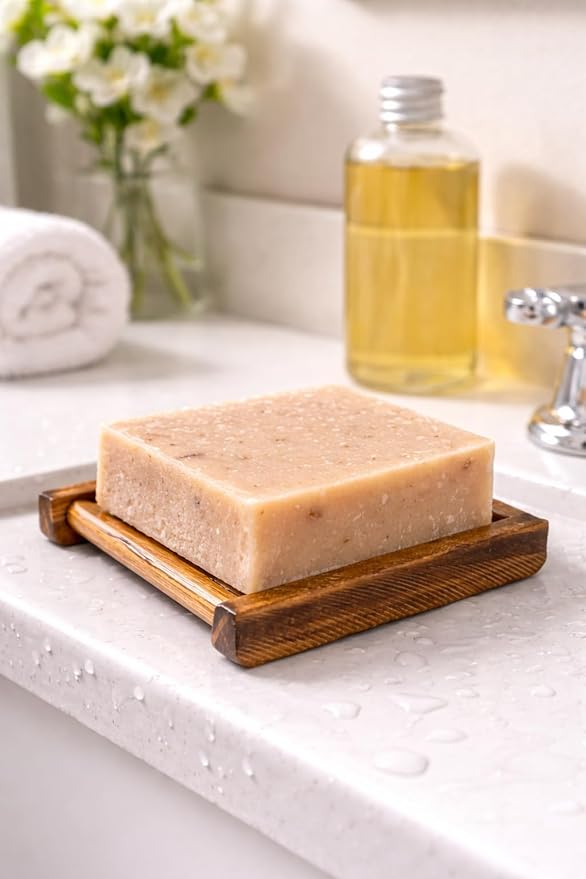 Oatmeal Goat Milk Soap Bars 3 Pack 4.25oz Each with Bamboo Soap Dish, Moisturizing Bath Soap for Sensitive Skin, Dry Skin Relief Cleanser, Gentle Face & Body Soap, Made in USA